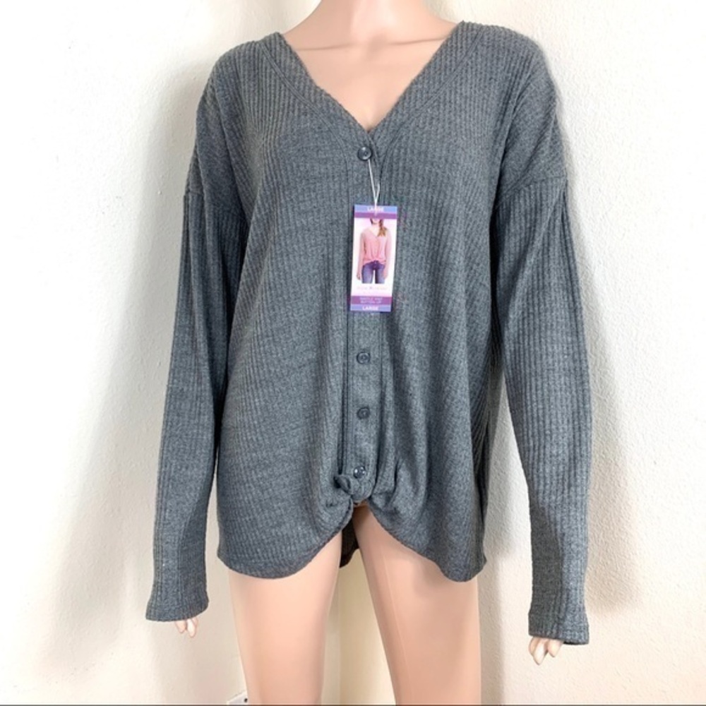 ISAAC Mizrahi waffle Knit Button up Gray sz Large